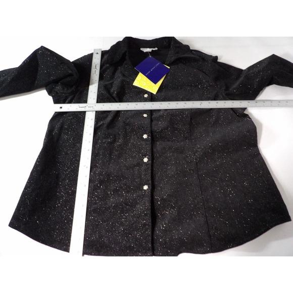 Susan Graver Style Jacket Black Glitter Faux Suede Black Rhinestone Button 1X Ne - Picture 8 of 10